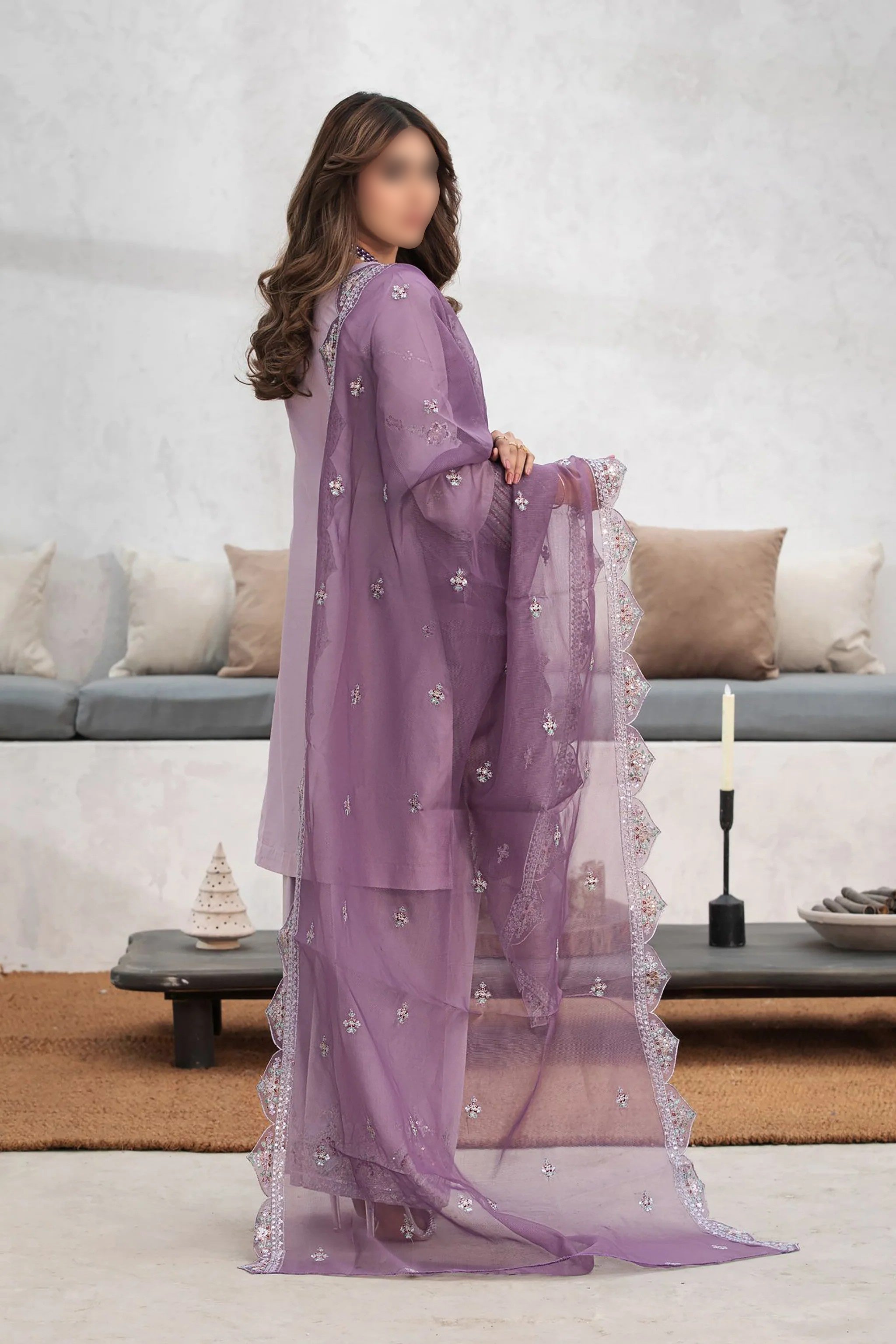 Purple Traditional Wear - Embroidered 3-Piece Set