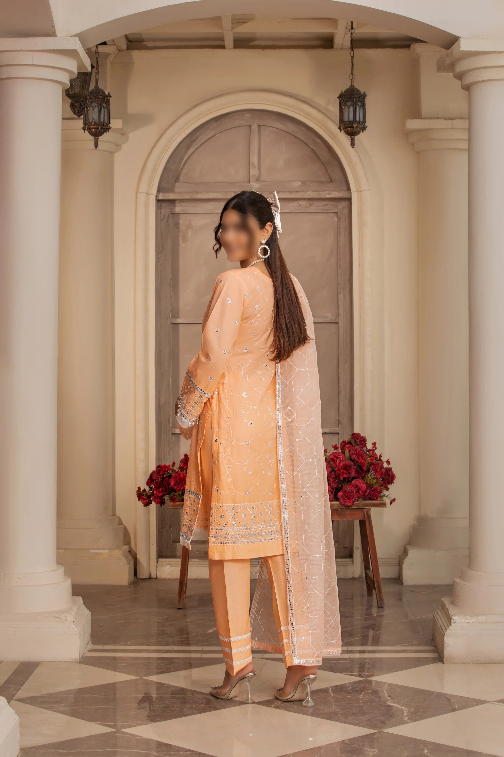 Peach Traditional Wear - Embroidered 3-Piece Set