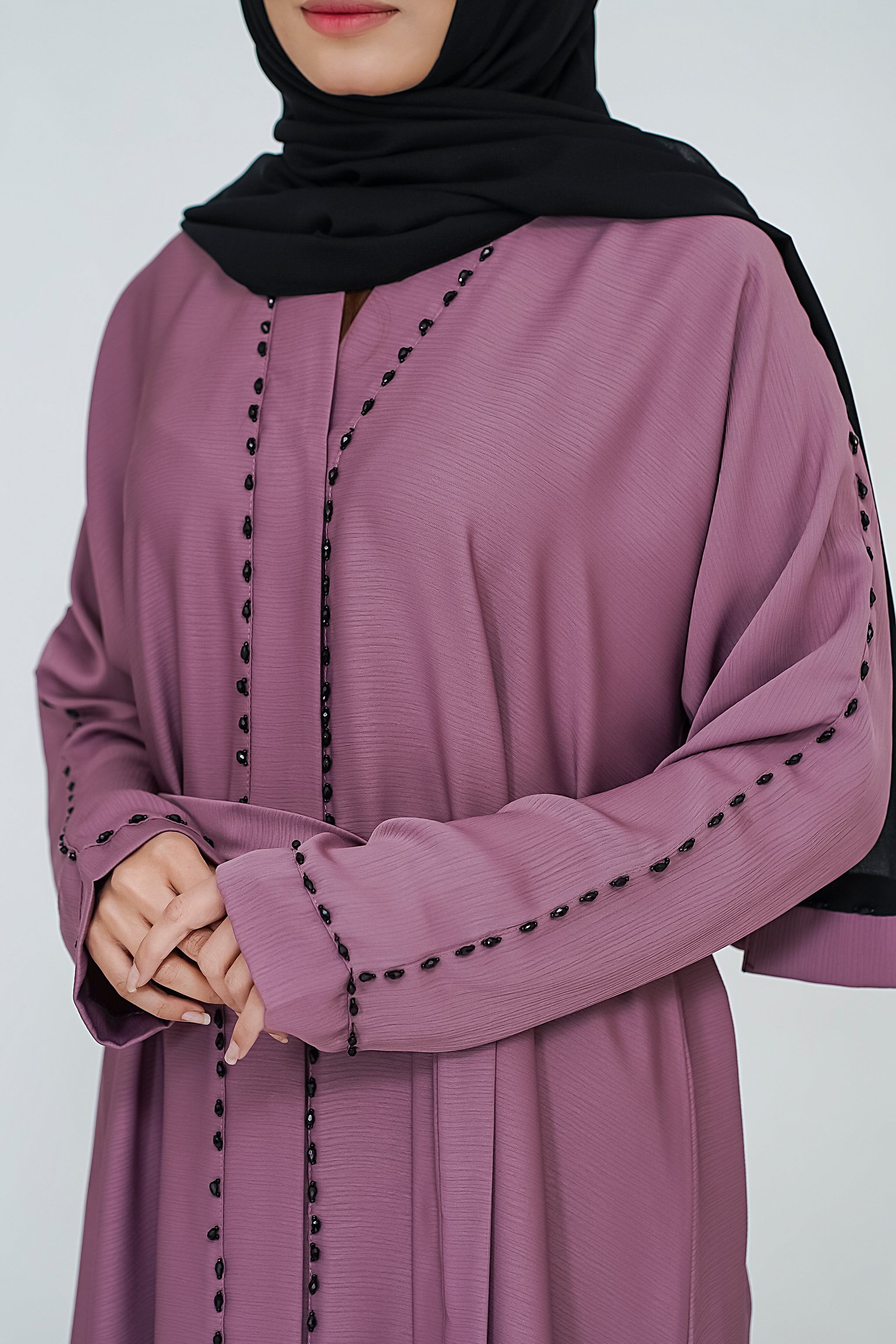 Open Embellishment Pink Abaya with Matching Belt