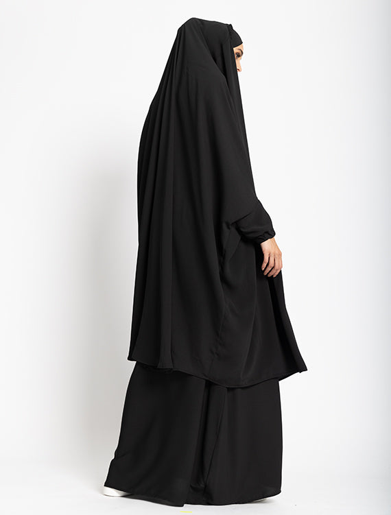 Black 2 Piece Jilbab by Uniquewallart Abaya for Women, Back Side View