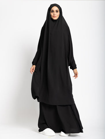 Black 2 Piece Jilbab by Uniquewallart Abaya for Women, Front Side View