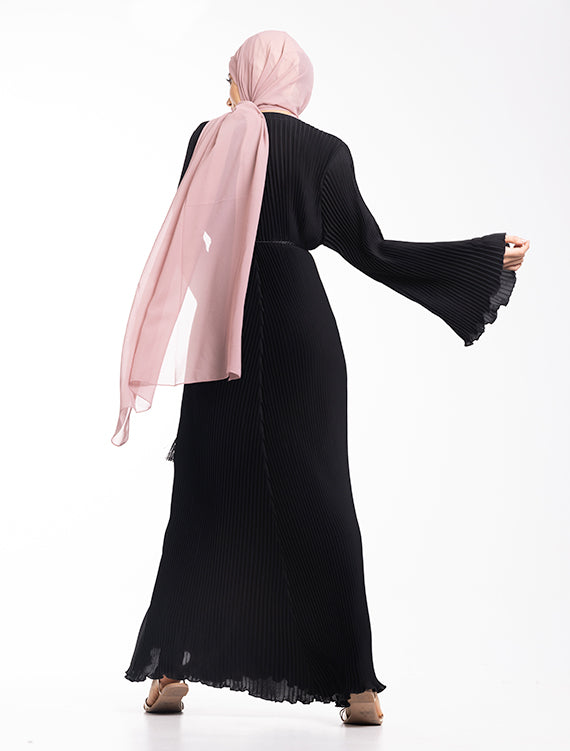 Black Pleated Abaya Muslim Womens Clothing by Uniquewallart Abaya for Women, Back Side View
