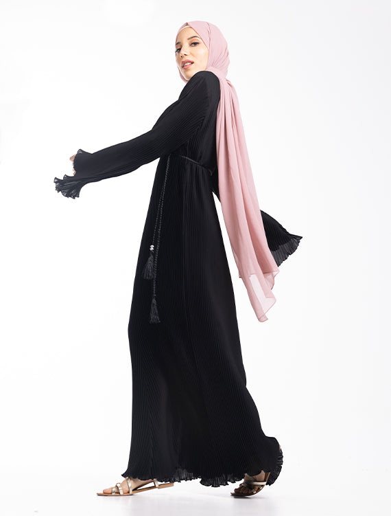 Black Pleated Abaya Muslim Womens Clothing by Uniquewallart Abaya for Women, Side View