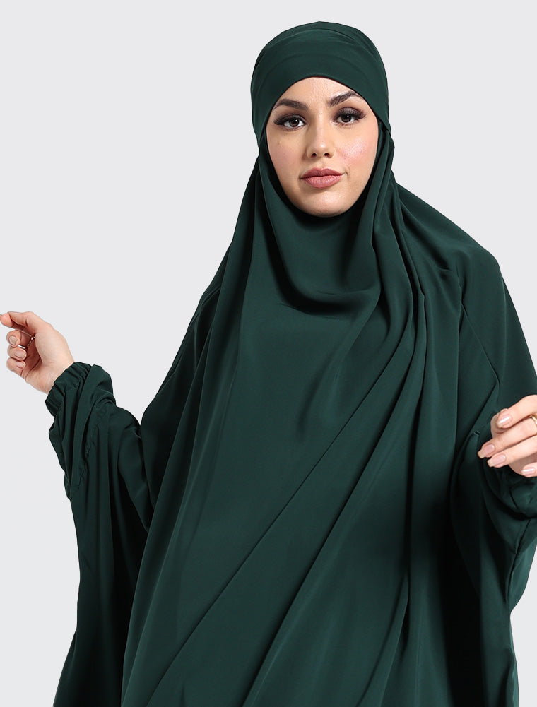 Bottle Green 2 Piece Jilbab Uniquewallart Affordable abayas Front Side Close Up