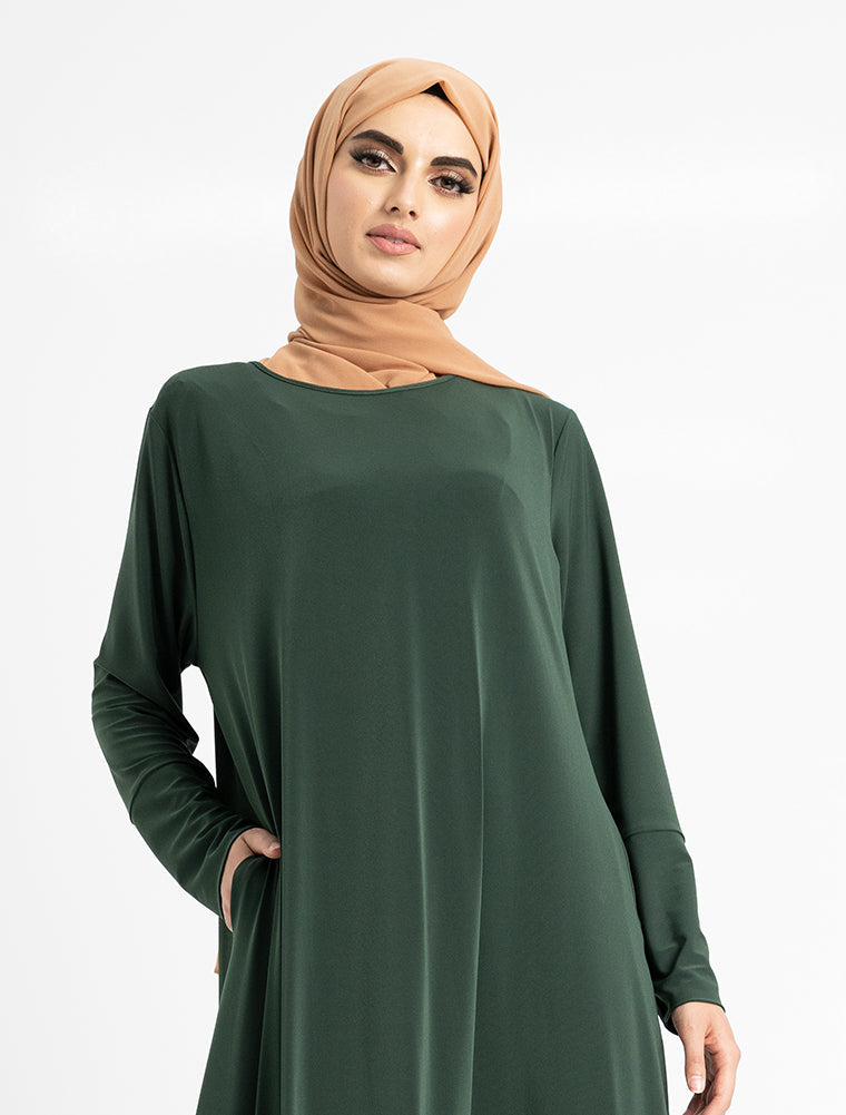 Bottle Green Inigo Abaya Uniquewallart Abaya for Women Front Side Close Up