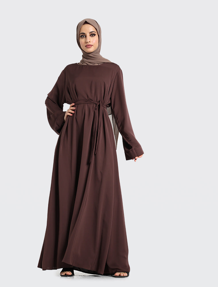 Brown Plain Baya Uniquewallart Abaya For Women Front Side