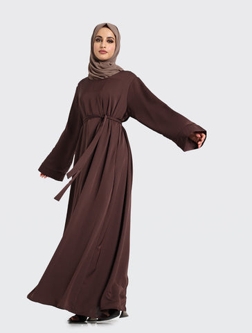 Brown Plain Baya Uniquewallart Abaya For Women Left Side Detailed