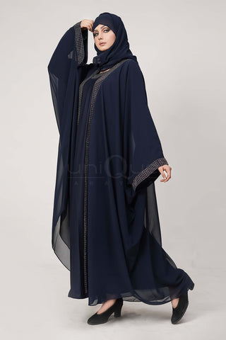 Chiffon Batwing Blue Abaya by Uniquewallart Abaya for Women, Front Side View