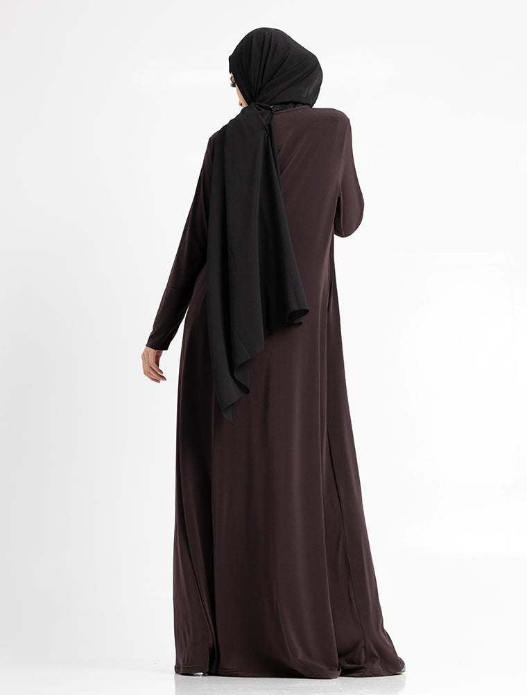 Chocolate Inigo Abaya by Uniquewallart Abaya for Women, Back Side View