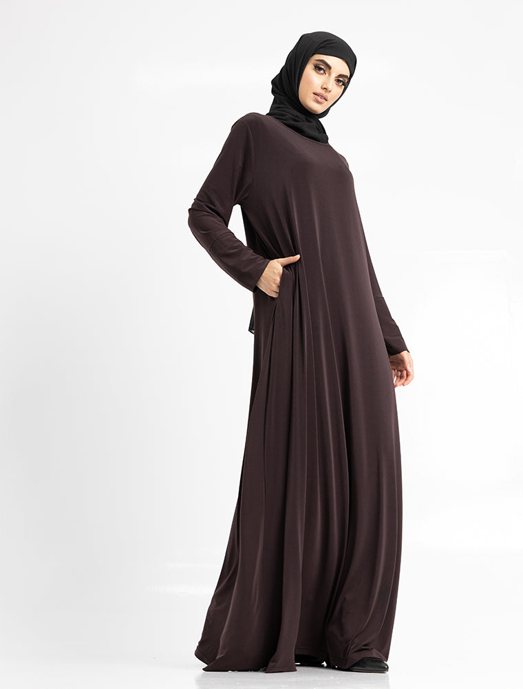 Chocolate Inigo Abaya by Uniquewallart Abaya for Women, Front Side Detailed View