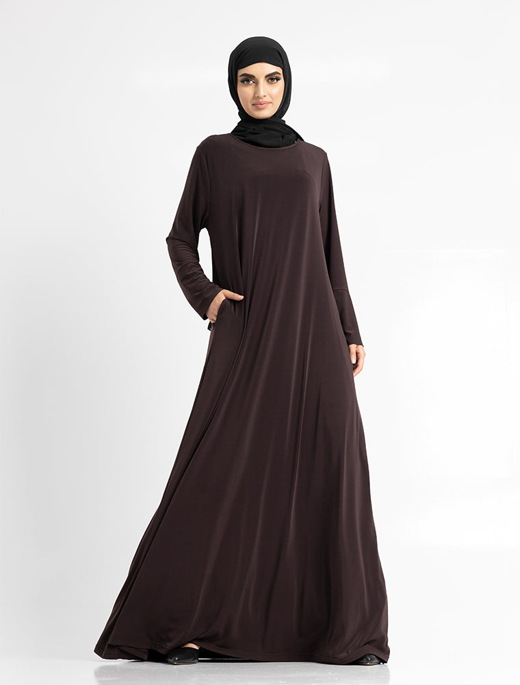 Chocolate Inigo Abaya by Uniquewallart Abaya for Women, Front Side View