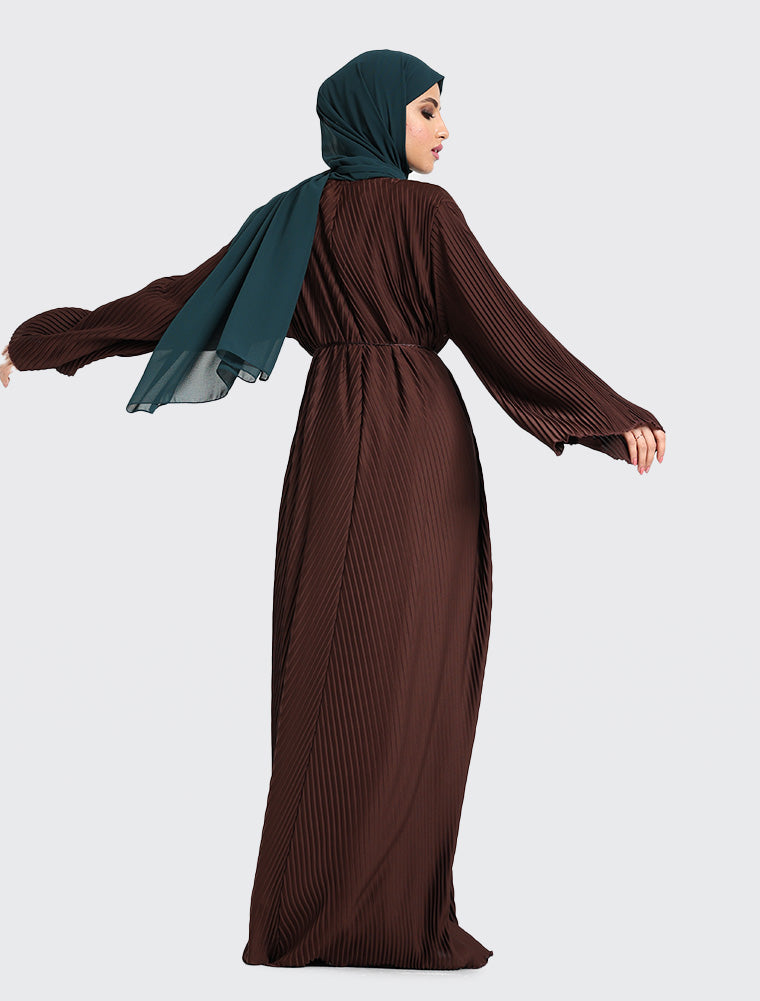 Chocolate Pleated Abaya Muslim Women Clothing Uniquewallart Abaya For Women Back Side
