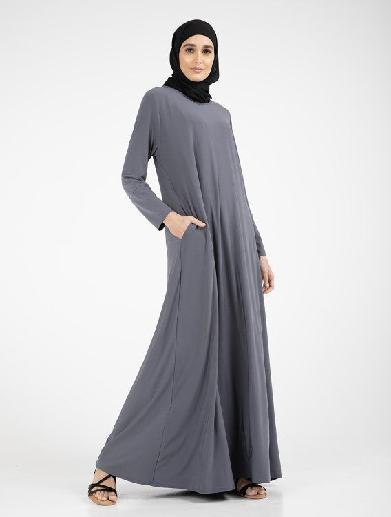 Grey Inigo Abaya Uniquewallart Abaya For Women Front Side Detailed