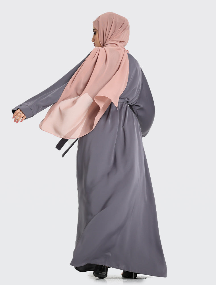 Grey Plain Abaya by Uniquewallart for Women, Back Side View