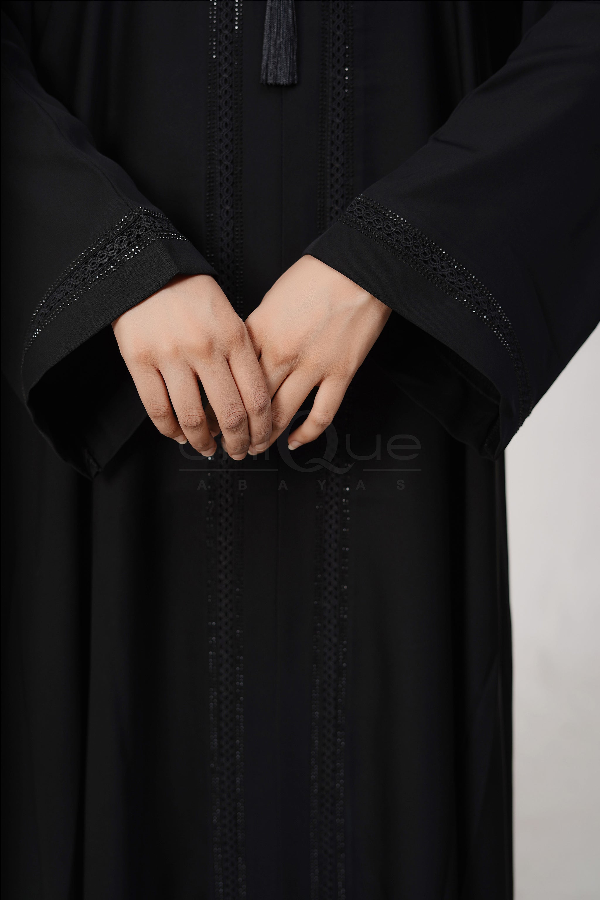 Lace Tassel Black Abaya by Uniquewallart Abaya for Women, Full Length