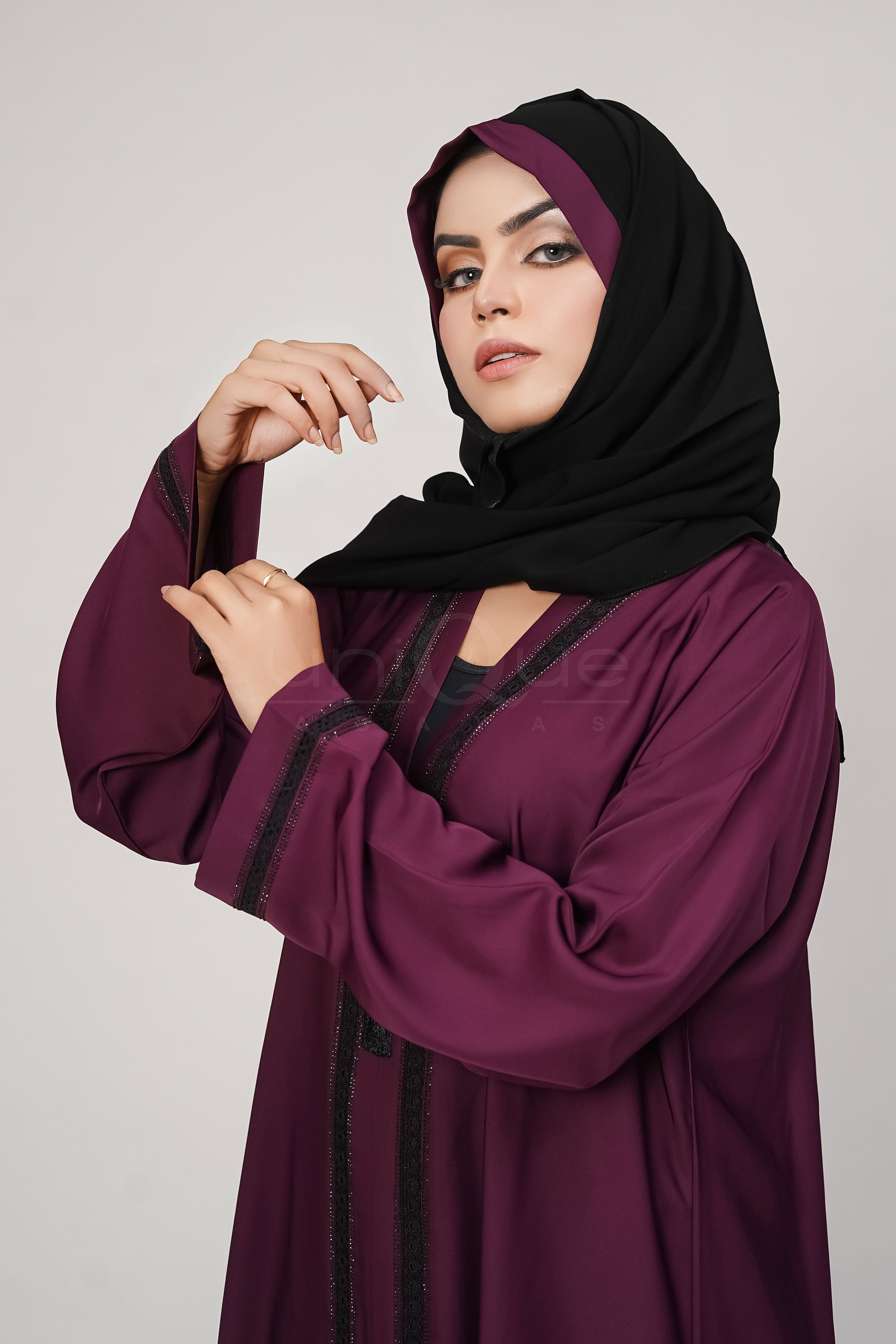 Silky Abaya Beautiful Muslim Women Clothing Khaki by Uniquewallart Abaya for Women, Front Side Detailed View