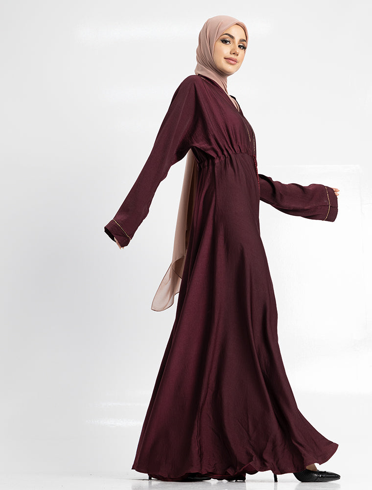 Maroon Empress Closed Abaya For Muslim Women Uniquewallart Abaya For Women Side View