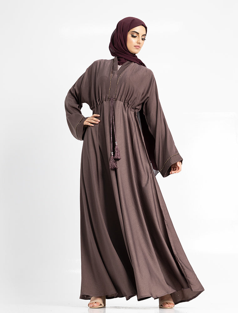 Mauve Empress Front Closed Abaya for Women by Uniquewallart Abaya for Women, Front Side View