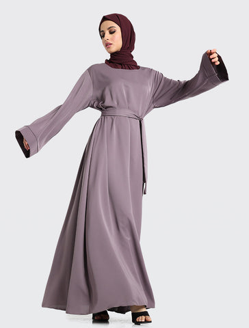 Mauve Plain Abaya by Uniquewallart Abaya for Women, Front Side Detailed View