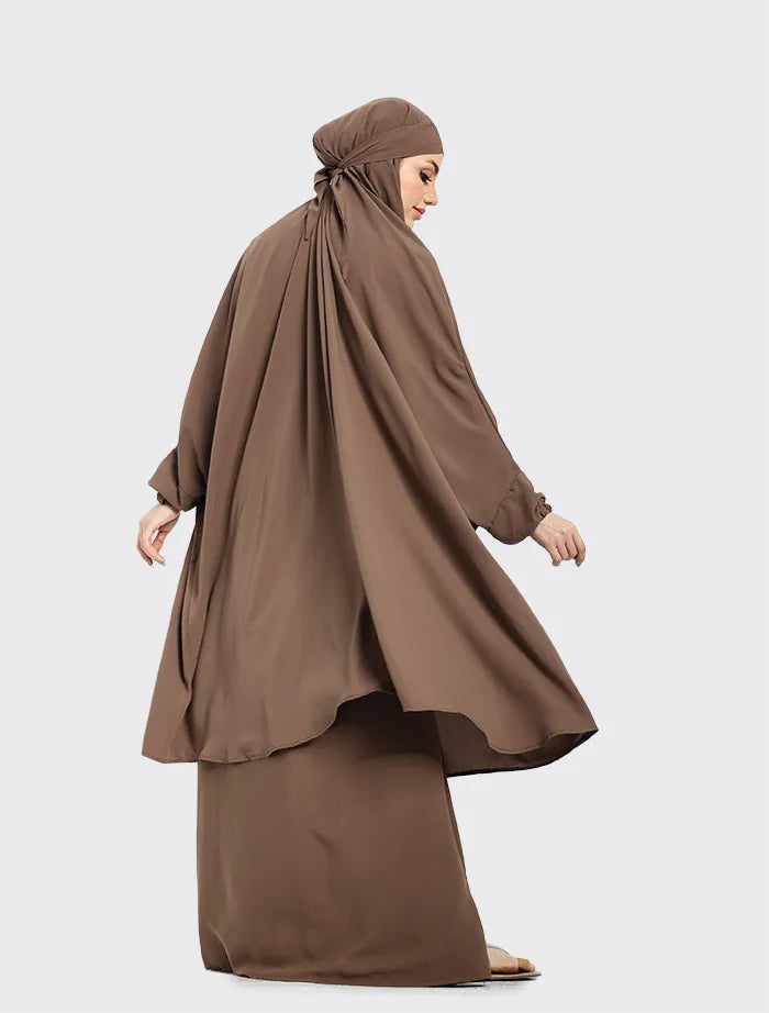 Mocha 2 Piece Jilbab by Uniquewallart Abaya for Women, Back Side View