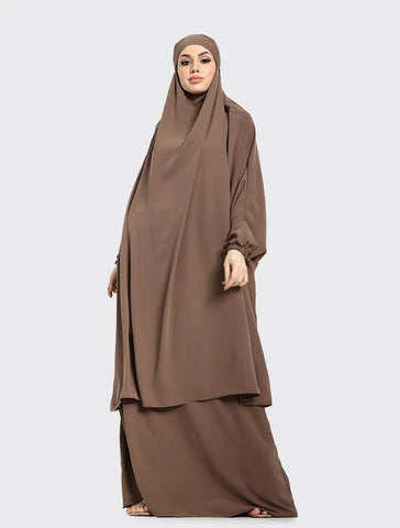 Mocha 2 Piece Jilbab by Uniquewallart Abaya for Women, Front Side View