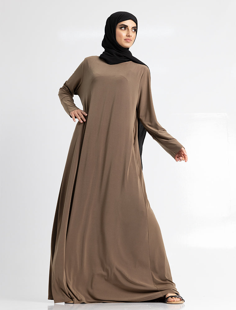 Mocha Inigo Abaya Uniquewallart Abaya for Women Front Side