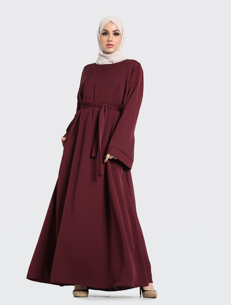 Plum Plain Abaya Uniquewallart Abaya for Women Front left Side
