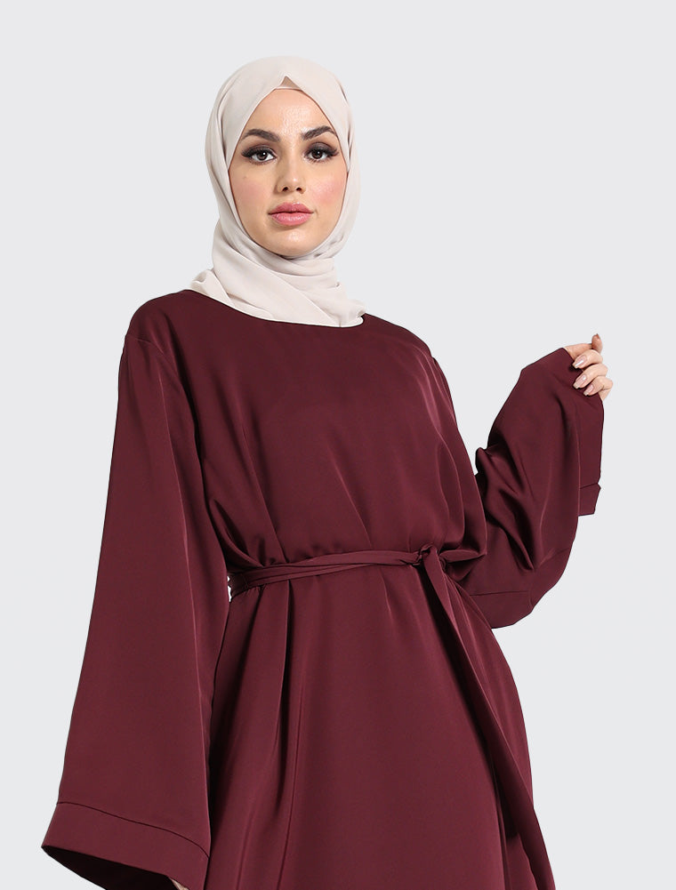 Plum Plain Abaya Uniquewallart Abaya for Women Front Side Detailed