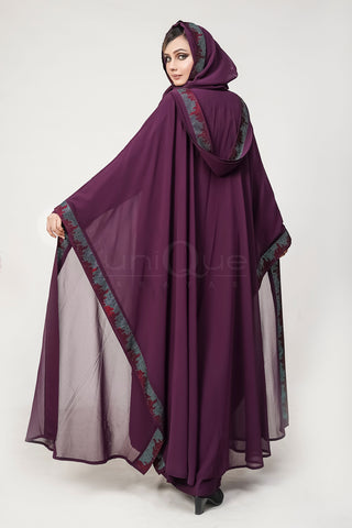 Purple Kaftan Abaya with Hoodie by Uniquewallart Abaya for Women, Back Side View
