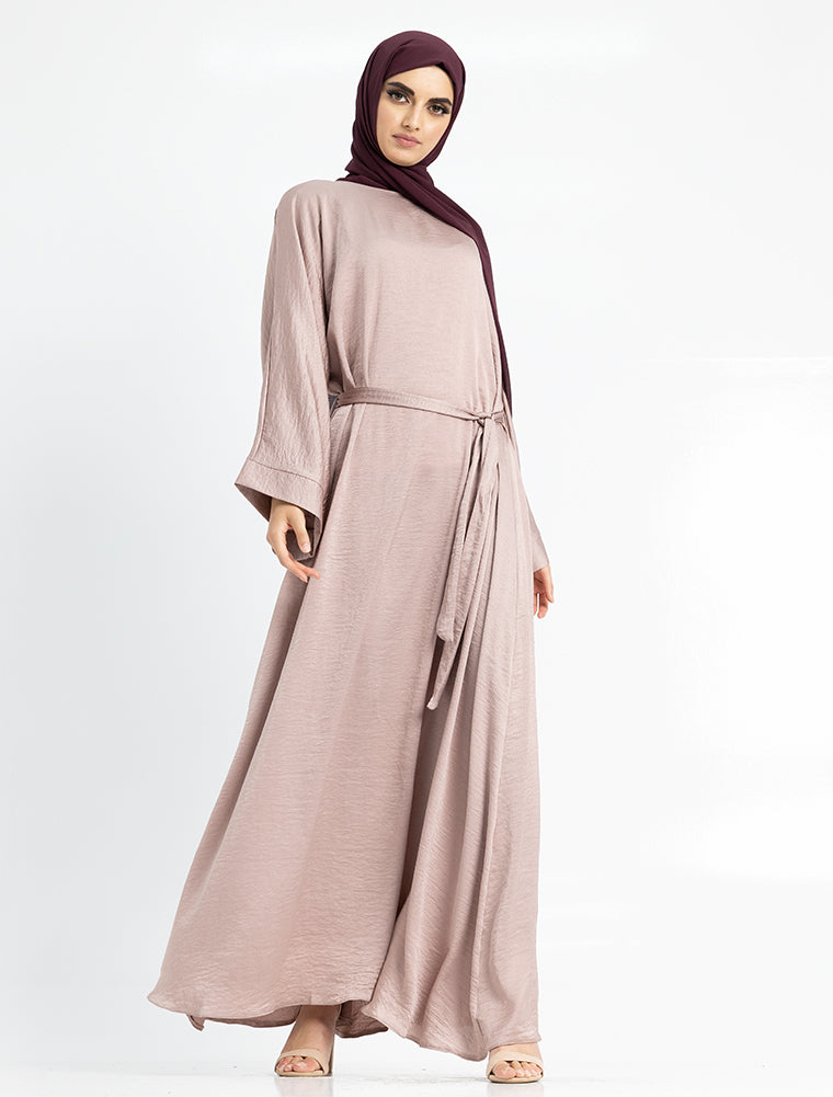 Silky Abaya Dress Muslim Women Clothing Rose Pink Uniquewallart Abaya For Women Front Side Detailed