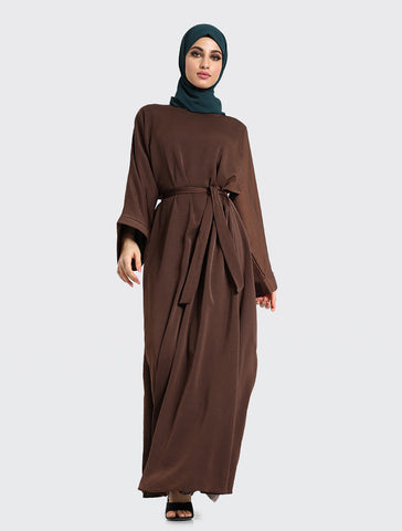 Silky Abaya Muslim Women Clothing Brown Uniquewallart Abaya For Women Front Side