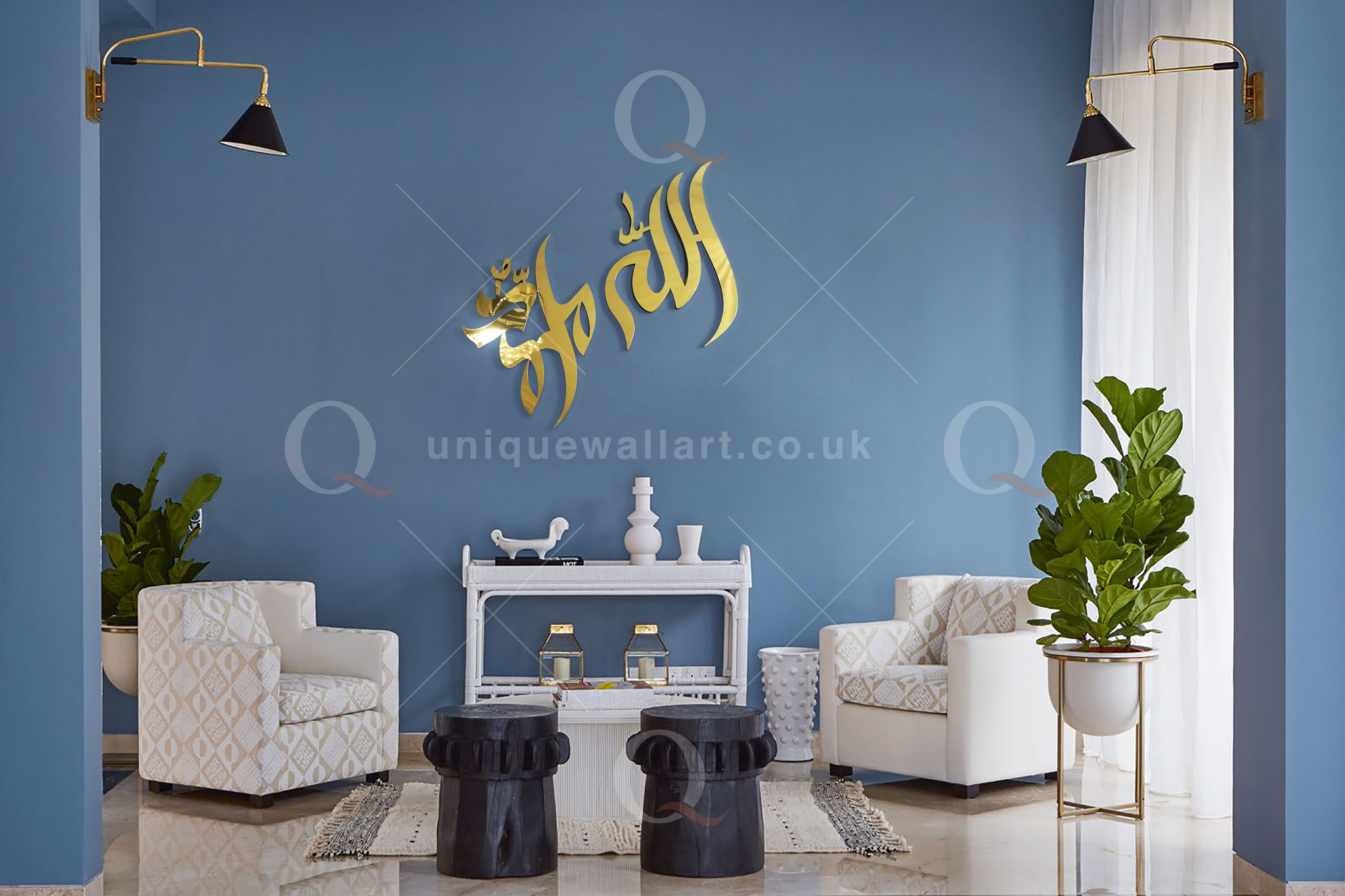 Allah Muhammad calligraphy Wall Art 3D Stainless Steel