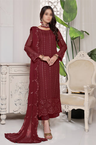 Maroon – Traditional Embroidered 3-Piece Set