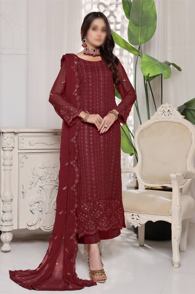 Maroon – Traditional Embroidered 3-Piece Set