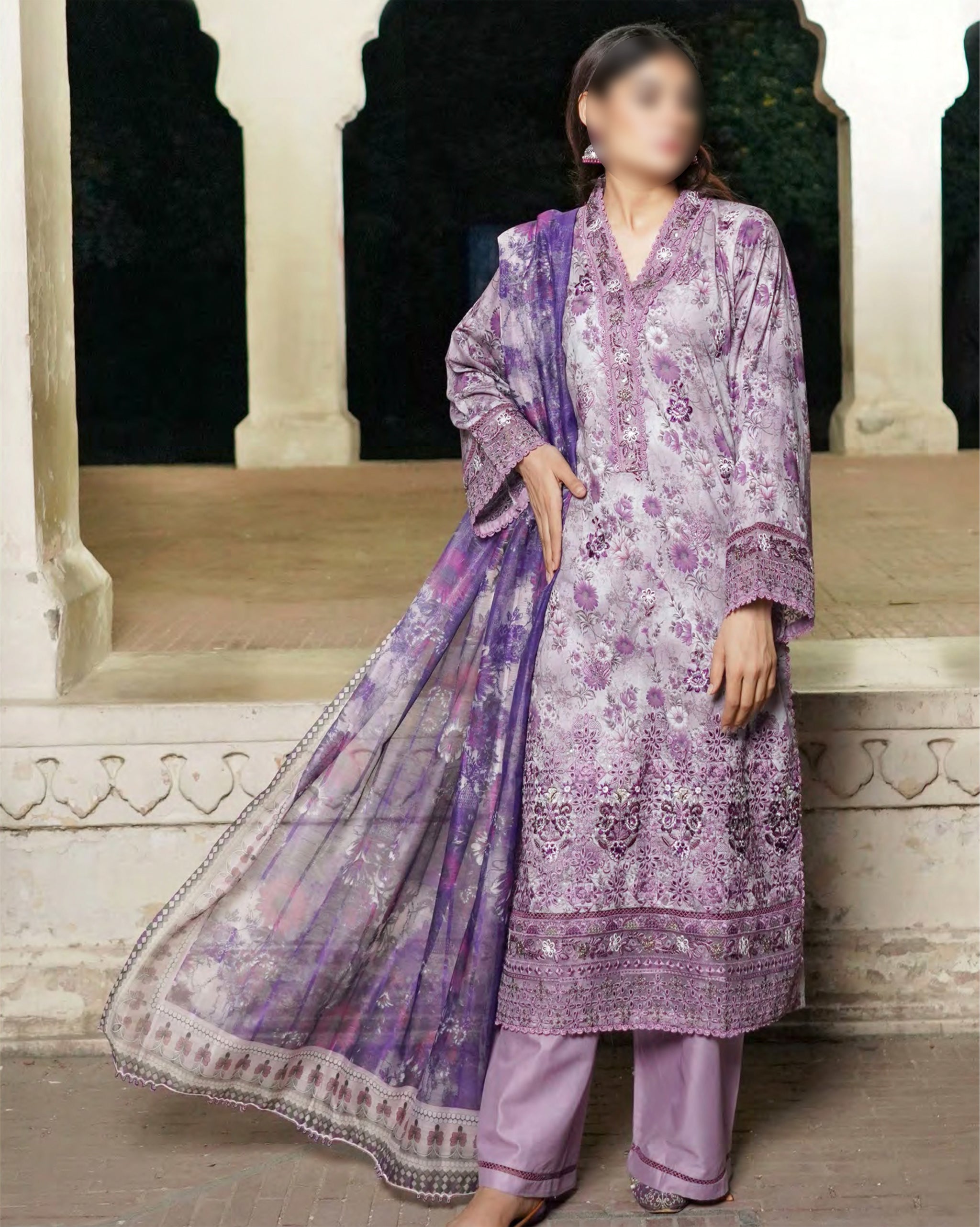 Soft Purple – Traditional Embroidered 3-Piece Set