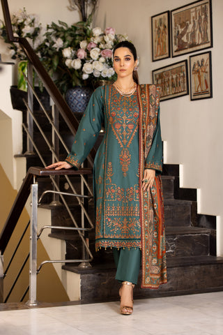 Green Traditional Wear - Embroidered 3-Piece Set