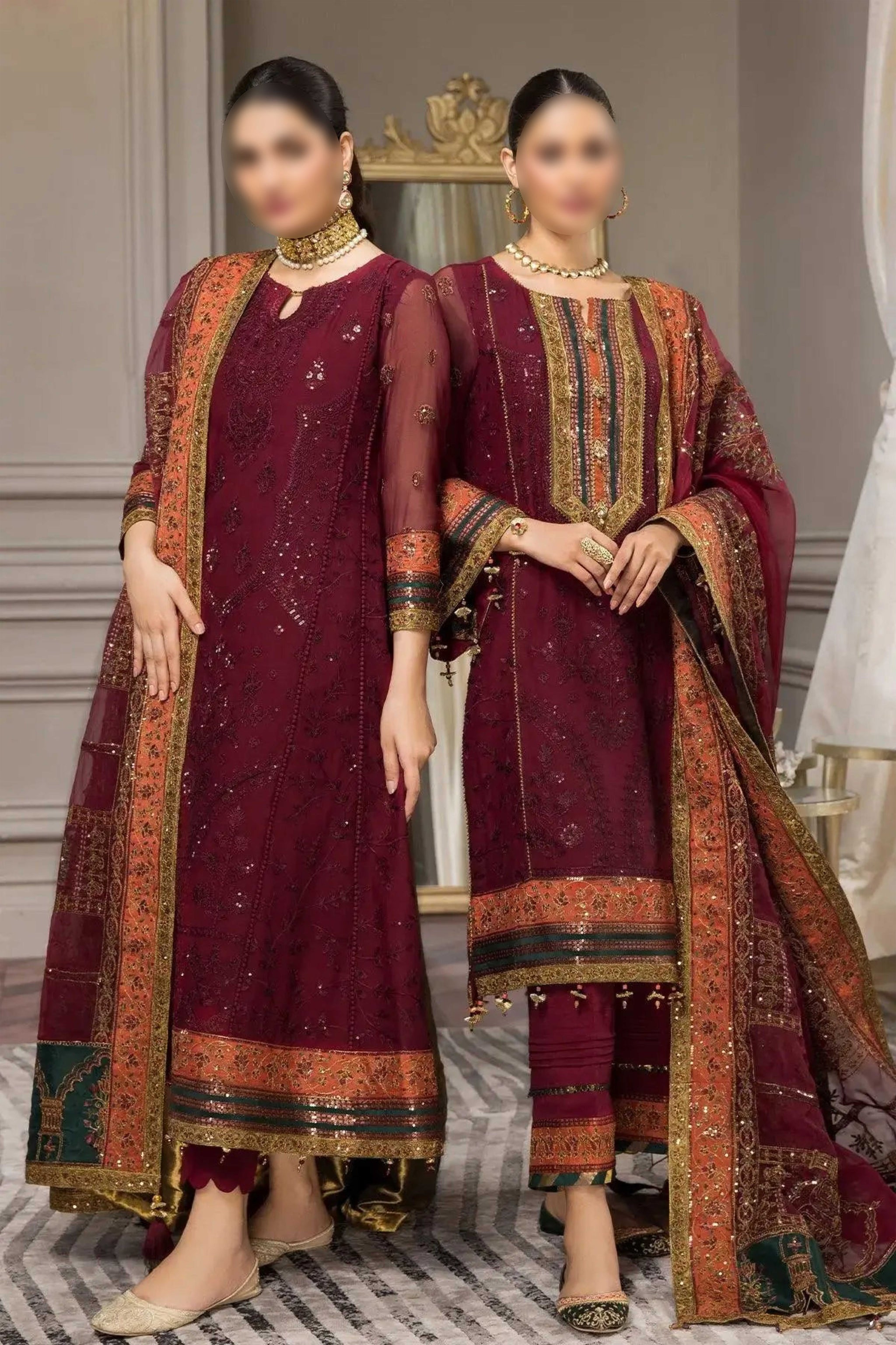 Maroon – Traditional Embroidered 3-Piece Set