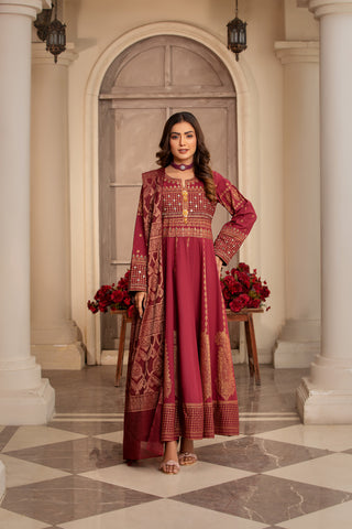 Mehroon Traditional Wear - Embroidered 3-Piece Set
