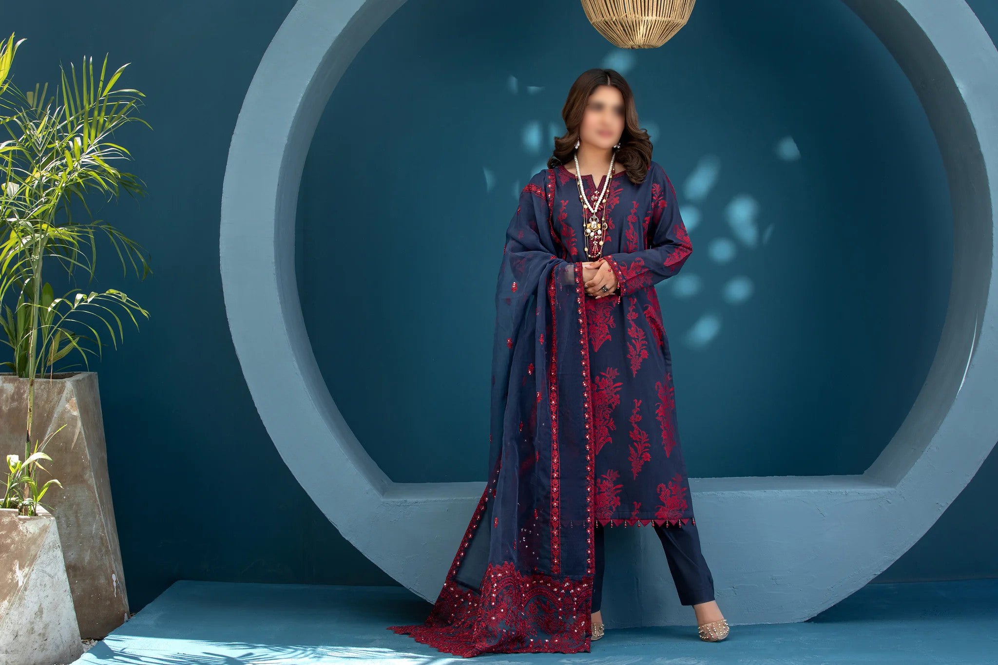 Navy Traditional Wear - Embroidered 3-Piece Set