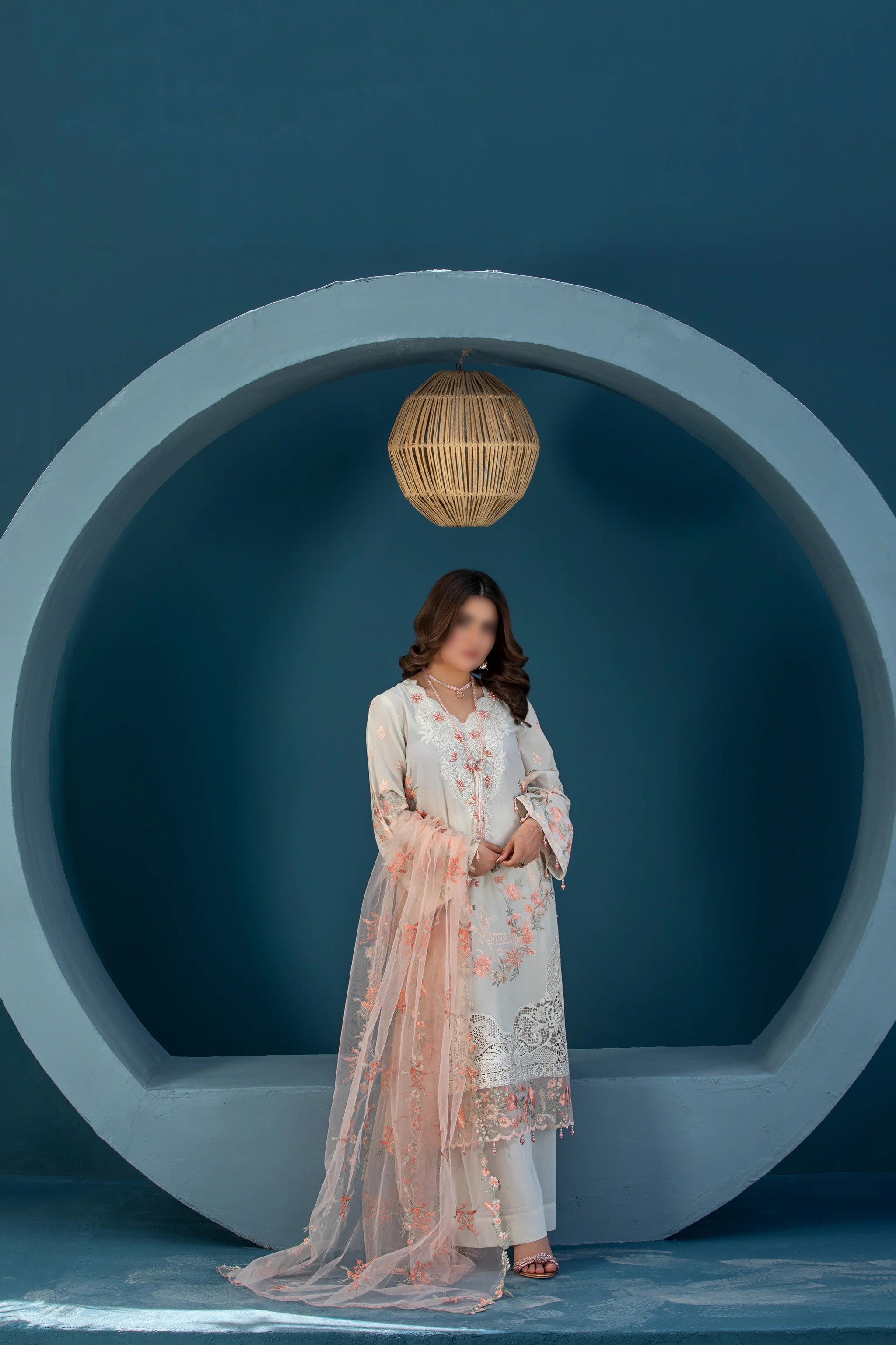 Soft Peach Traditional Wear - Embroidered 3-Piece Set