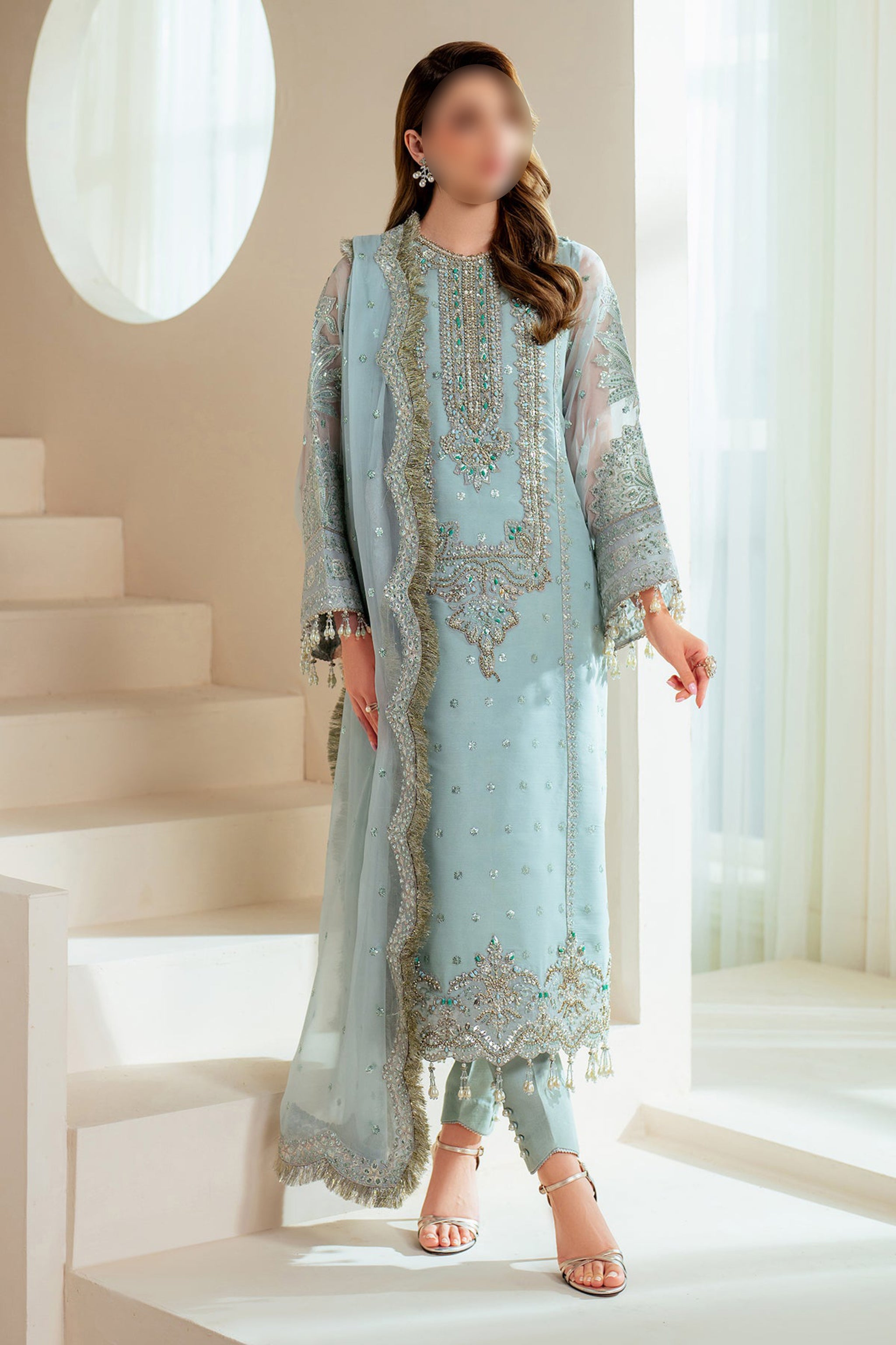Sky Blue – Traditional Embroidered 3-Piece Set