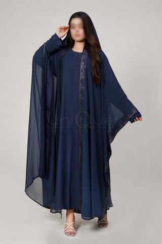 Blue Kaftan Abaya with Hoodie