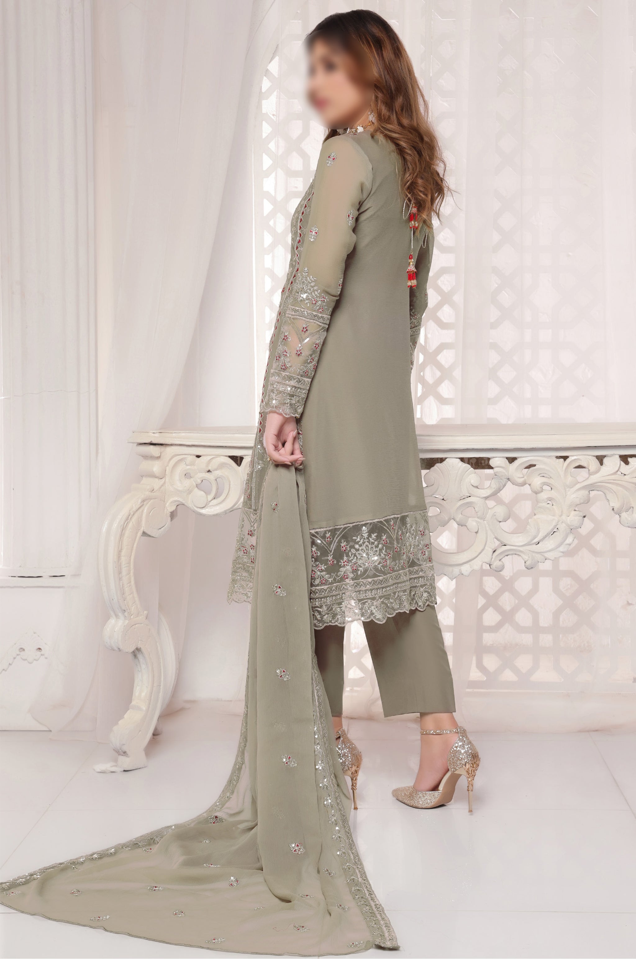 Luxury Sage  – Traditional Embroidered 3-Piece Set