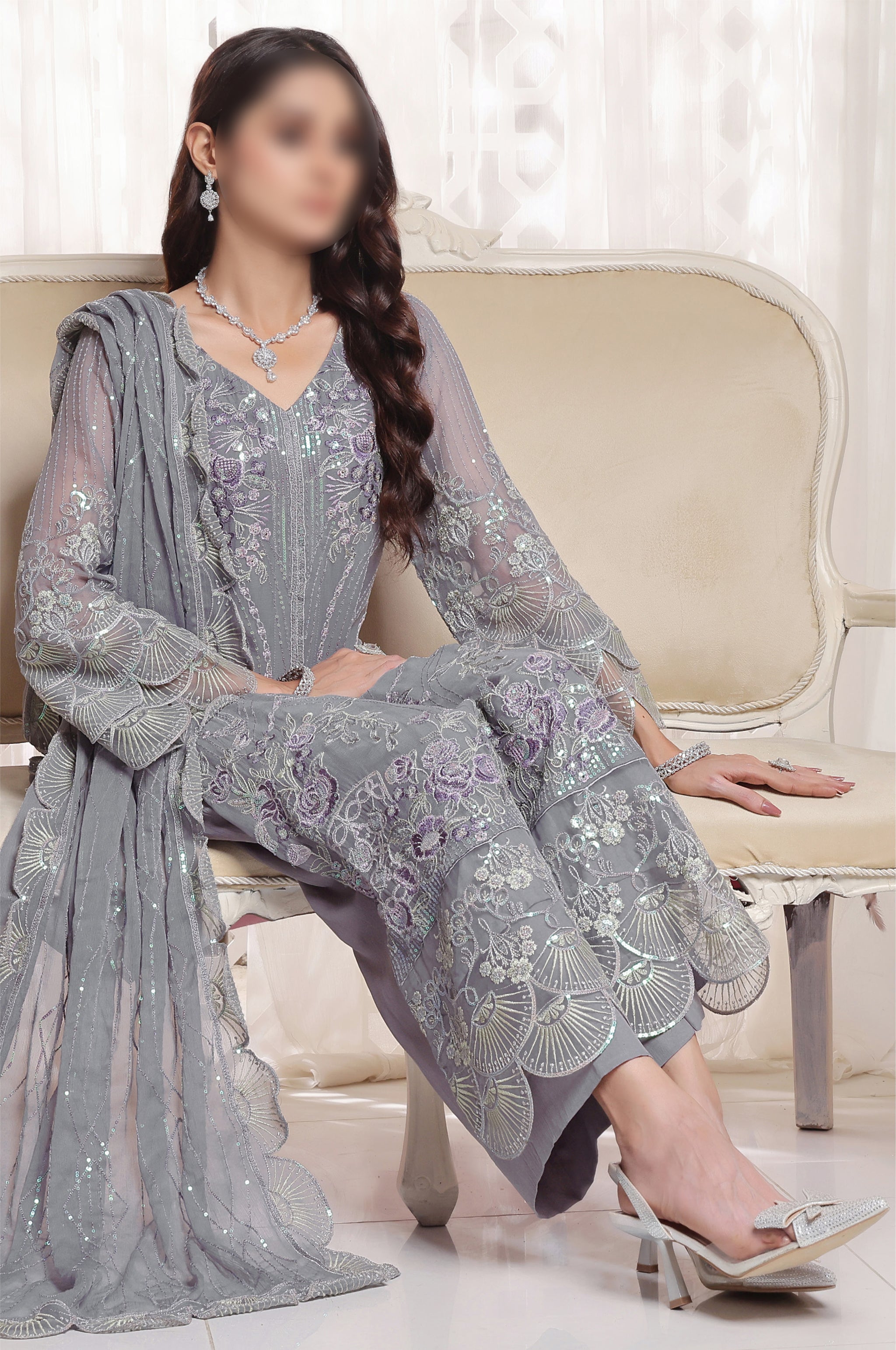 Glamour Grey – Traditional Embroidered 3-Piece Set