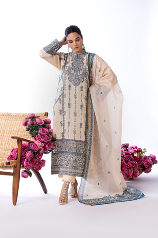 Beige Traditional Wear - Embroidered 3-Piece Set