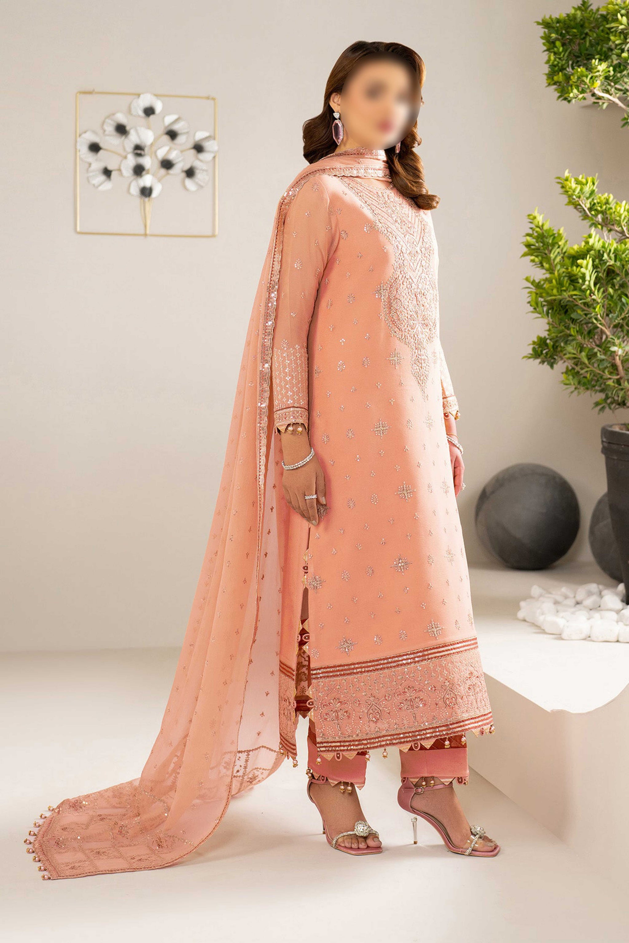 Peach – Traditional Embroidered 3-Piece Set