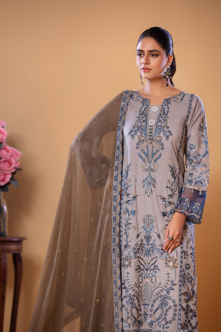 Grey Traditional Wear - Embroidered 3-Piece Set