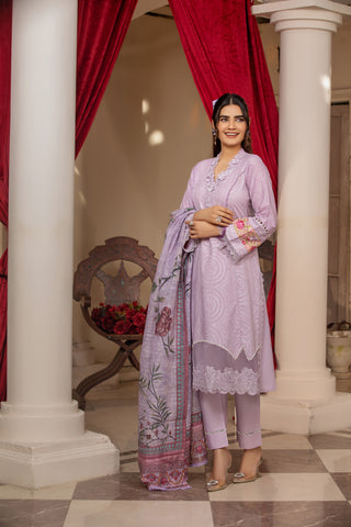 Soft Purple Traditional Wear - Embroidered 3-Piece Set