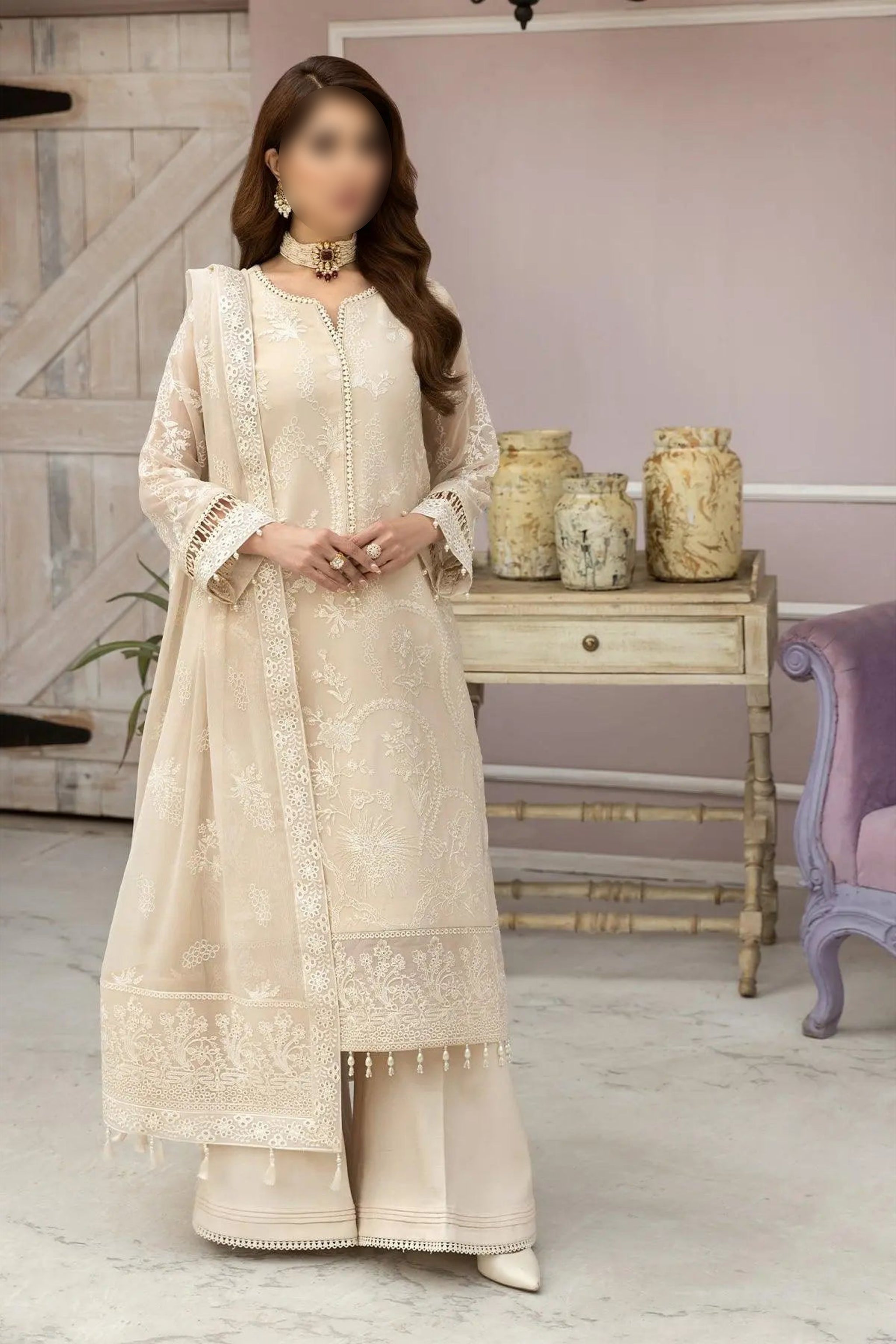 Beige – Traditional Embroidered 3-Piece Set