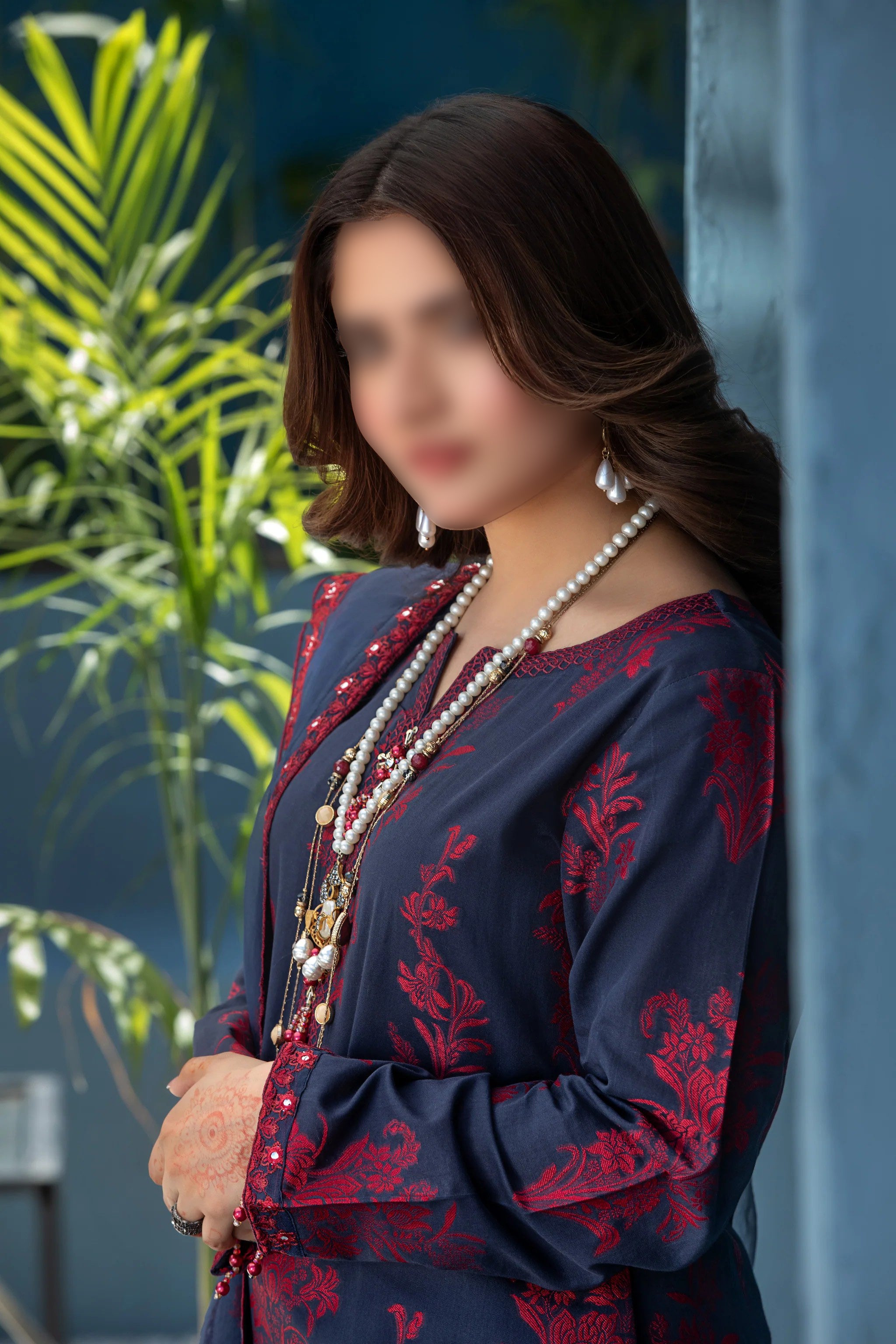 Navy Traditional Wear - Embroidered 3-Piece Set